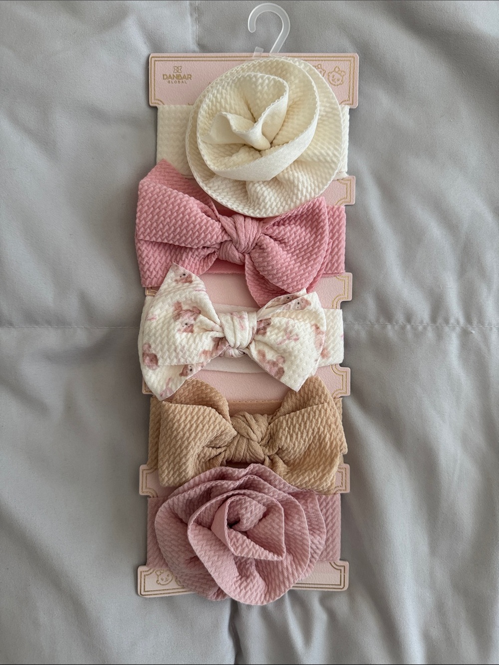 Baby Headband Set - Pink, Cream & Tan Floral Bow Pack